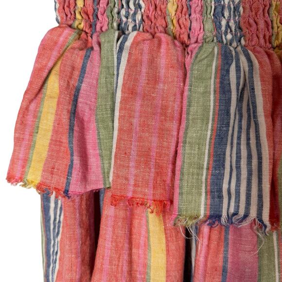 Sundays Lara Striped Linen Skirt Red Multi Smocked Ruffled Size 1 / Small - Picture 4 of 8